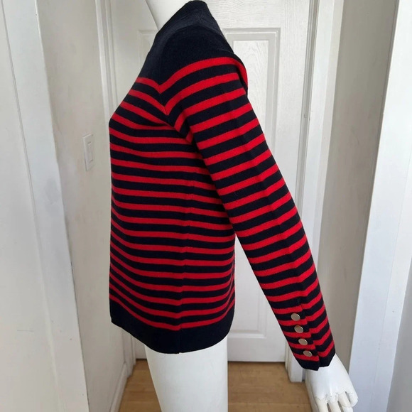 Sandro Stripped Red Black Crew Neck Wool Blend Sweater Sz Small S - Picture 3 of 10